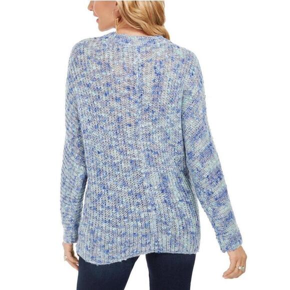 Style & Co V-Neck Dolman-Sleeve Sweater Whimsy Pom Blue M - Picture 2 of 3